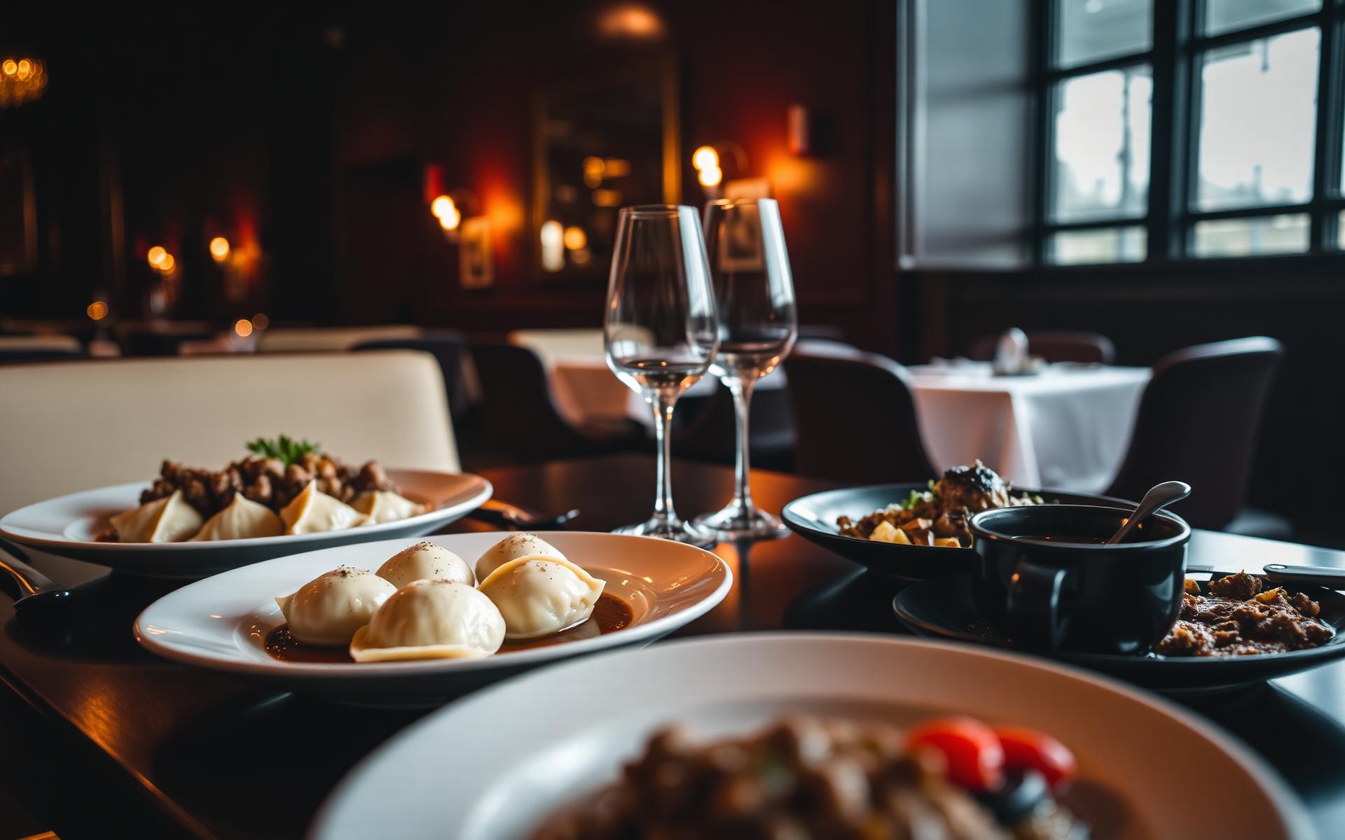 Authentic Polish dishes plated in an elegant restaurant setting